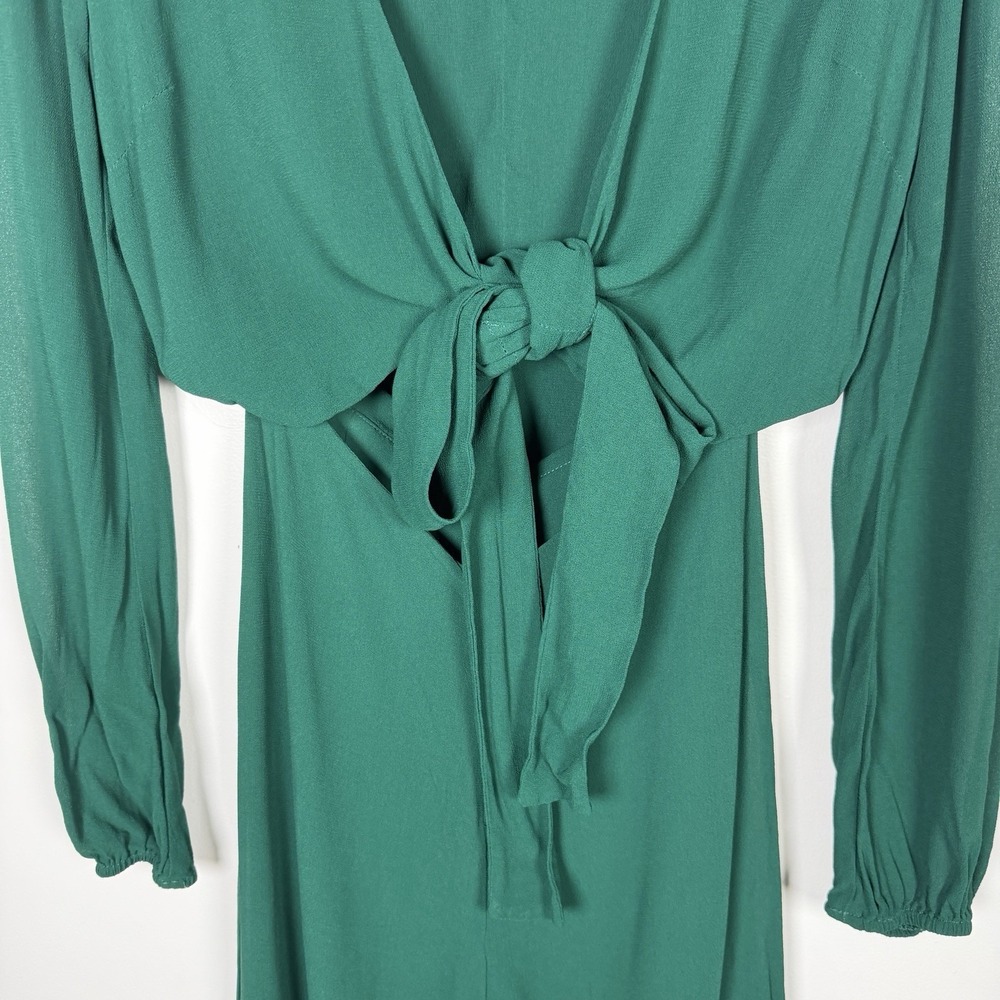 Reformation Sz 4 Emerald Green Long Sleeve Tie Cut Out Front Wide Leg Jumpsuit - Picture 8 of 13